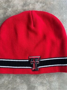 Red Kids Beanie Hat with Black Stripe and 'TT' Logo